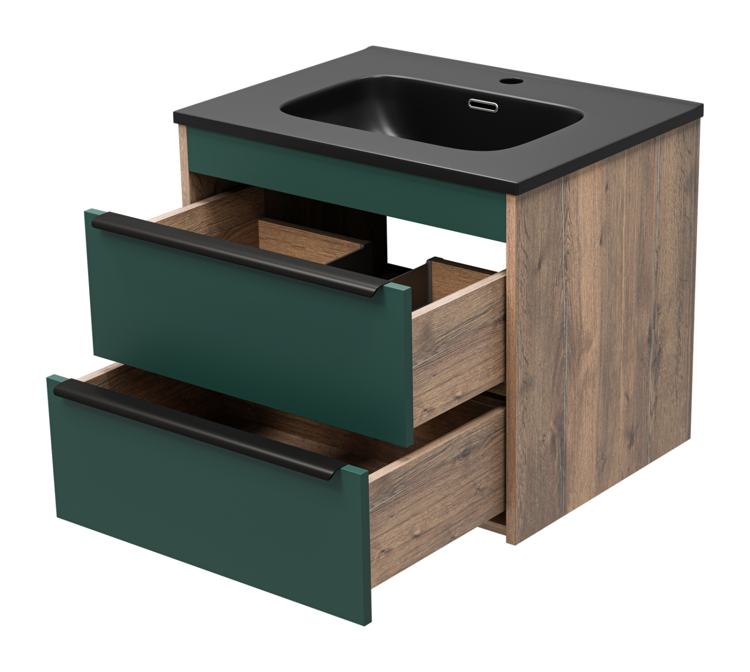 Тумба с раковиной Brevita Greenwood 60 подвесная, зеленый/дуб Галифакс