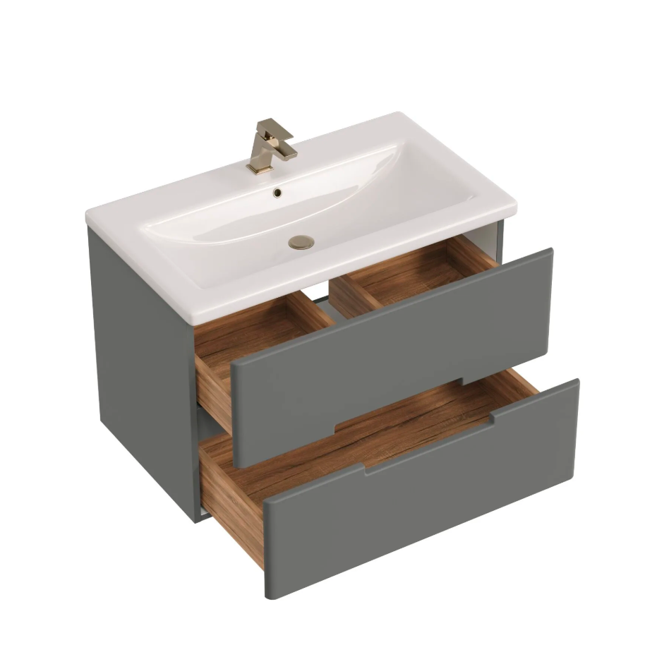 Тумба подвесная SanStar Noche 80 с раковиной Фостер 80 Графит софт