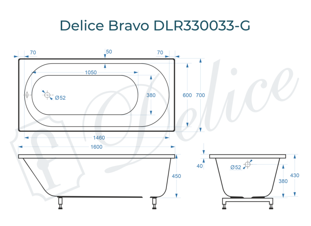 Ванна из литьевого мрамора Delice Bravo 160х70 глянцевая DLR330033-G от магазина Vanna-Vanna.ru!