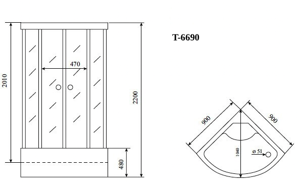 Душевая кабина Timo Standart T-6690 Black Fabric (90*90*220), турецкая баня хамам
