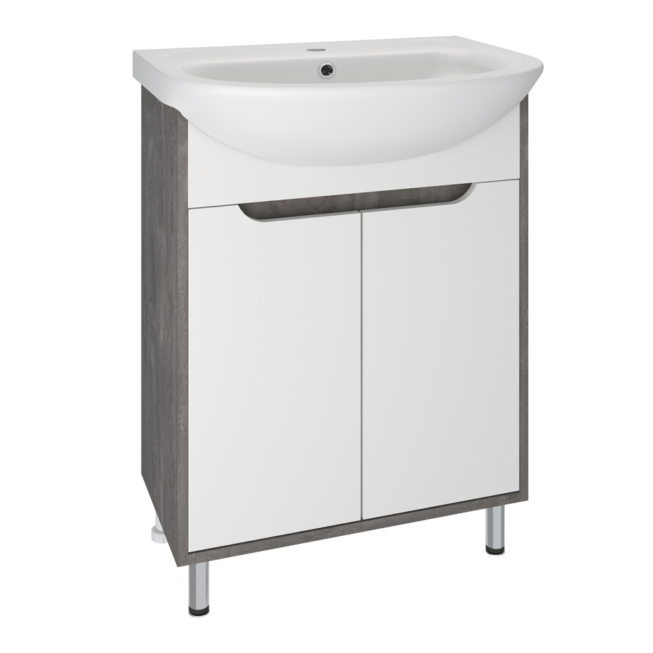 Тумба напольная Runo Эко 60 с раковиной Уют 60 белый/железный камень