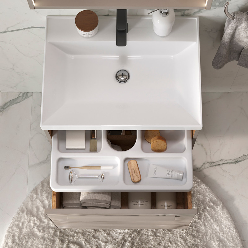 Тумба с раковиной EQUIL Gleam 60 подвесная, один ящик, амарок/дуб вотан