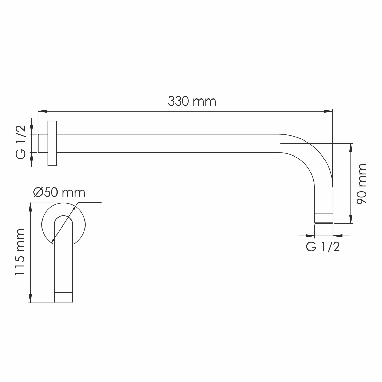 Настенный излив для душа Wasserkraft A354 встраиваемый, 405 мм, черный Soft-touch