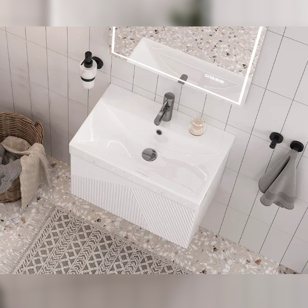 Тумба с раковиной подвесная Velvex Edge tp.EDG.9696.60.1Y белый глянец, 60 см