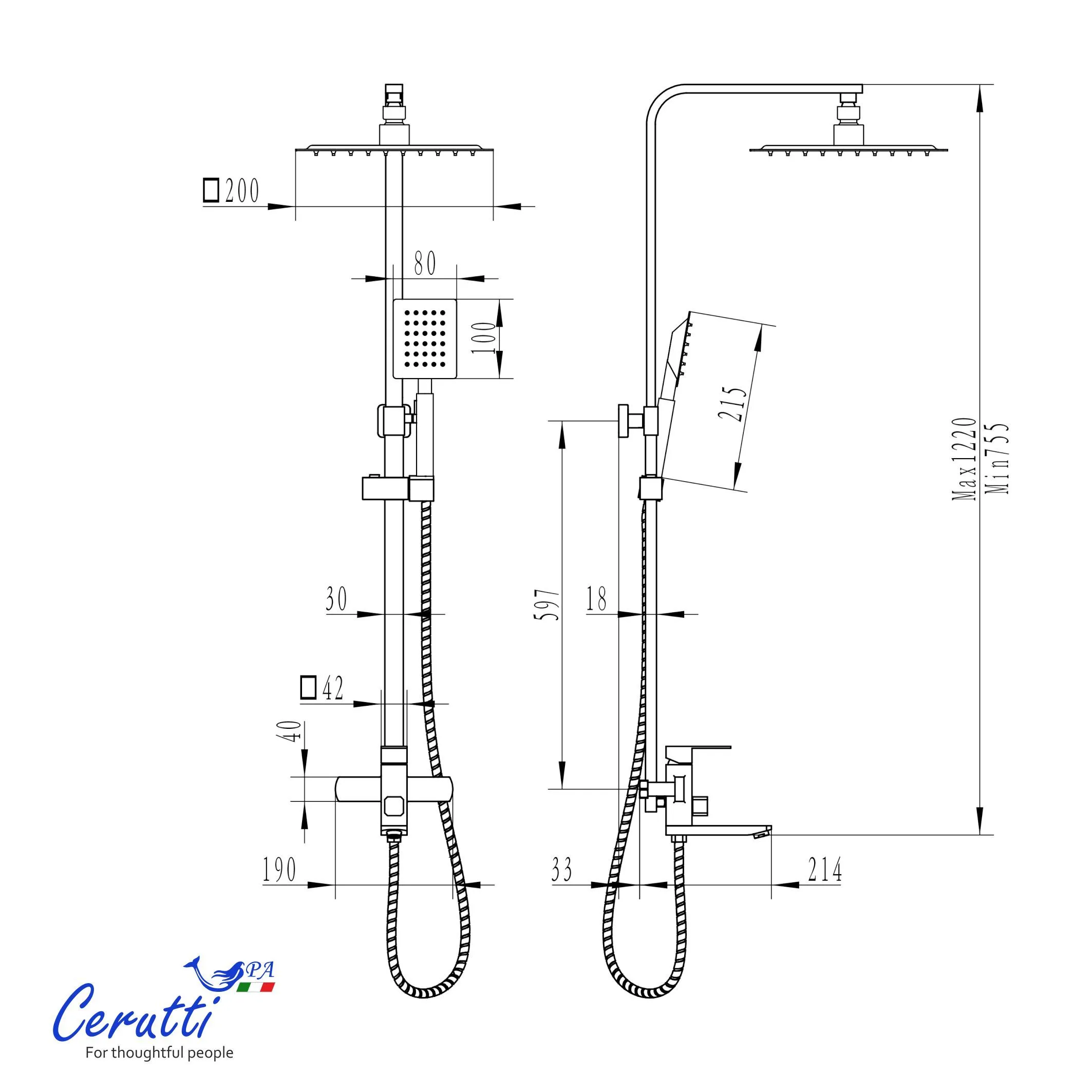 Сиситема душевая Ceruttispa RUFINO BN из нержавеющей стали, цвет матовый никель