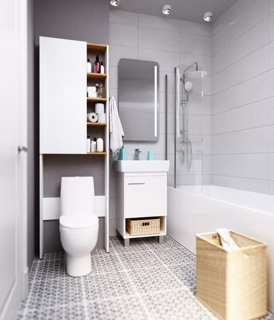 Пенал-шкаф 1Marka Gaula 60Н White напольный над унитазом, с полкой, белый матовый