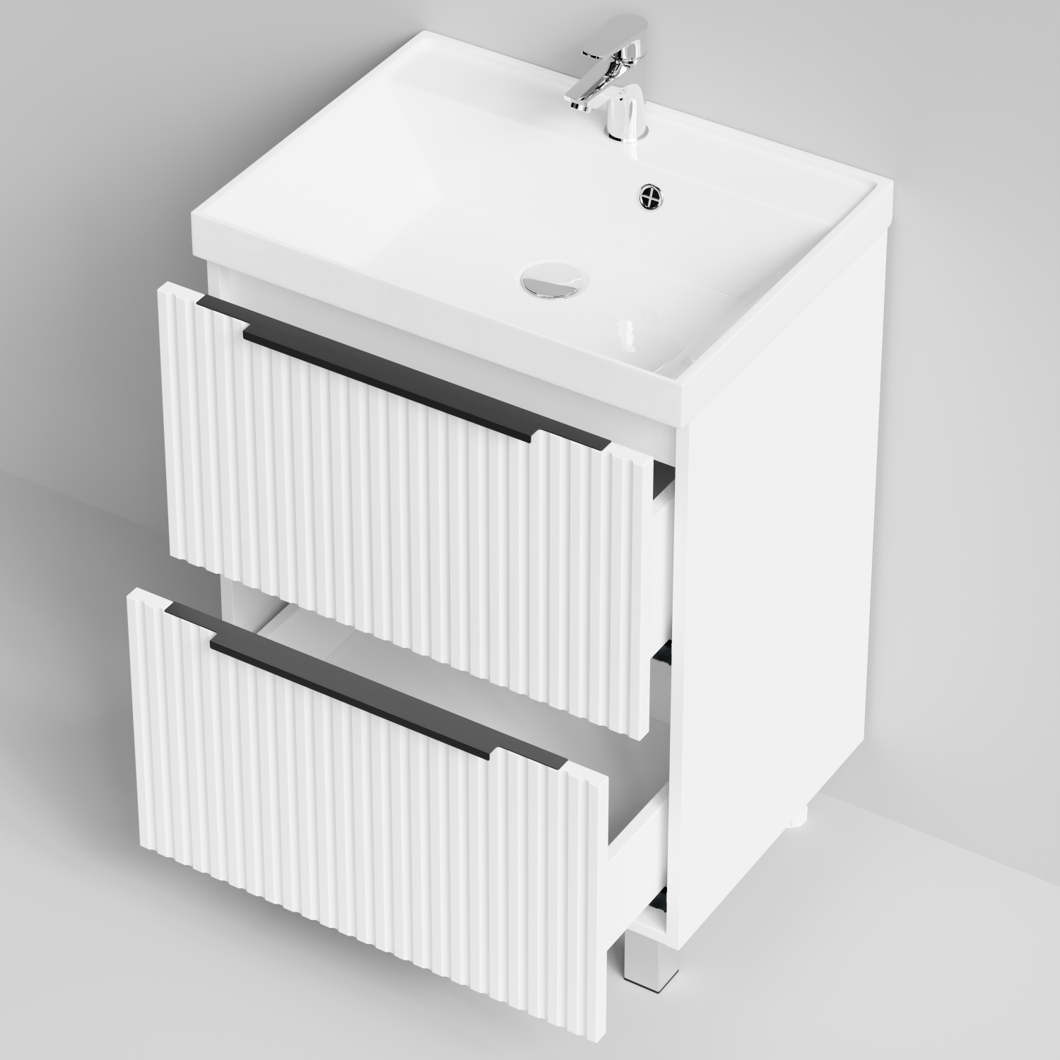 Тумба с раковиной Vod-ok Дольче 60 2 ящика, напольная, белая + 13 цветов