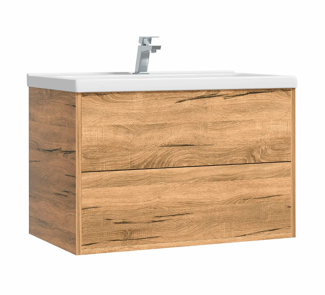 Тумба подвесная SanStar Siva 80 с раковиной Миранда 80 Дуб вотан