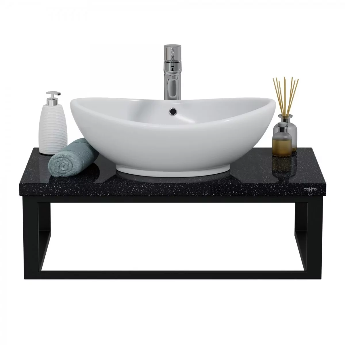 Консоль со столешницей Санта 80х45 млечный путь, с раковиной Гамма 56