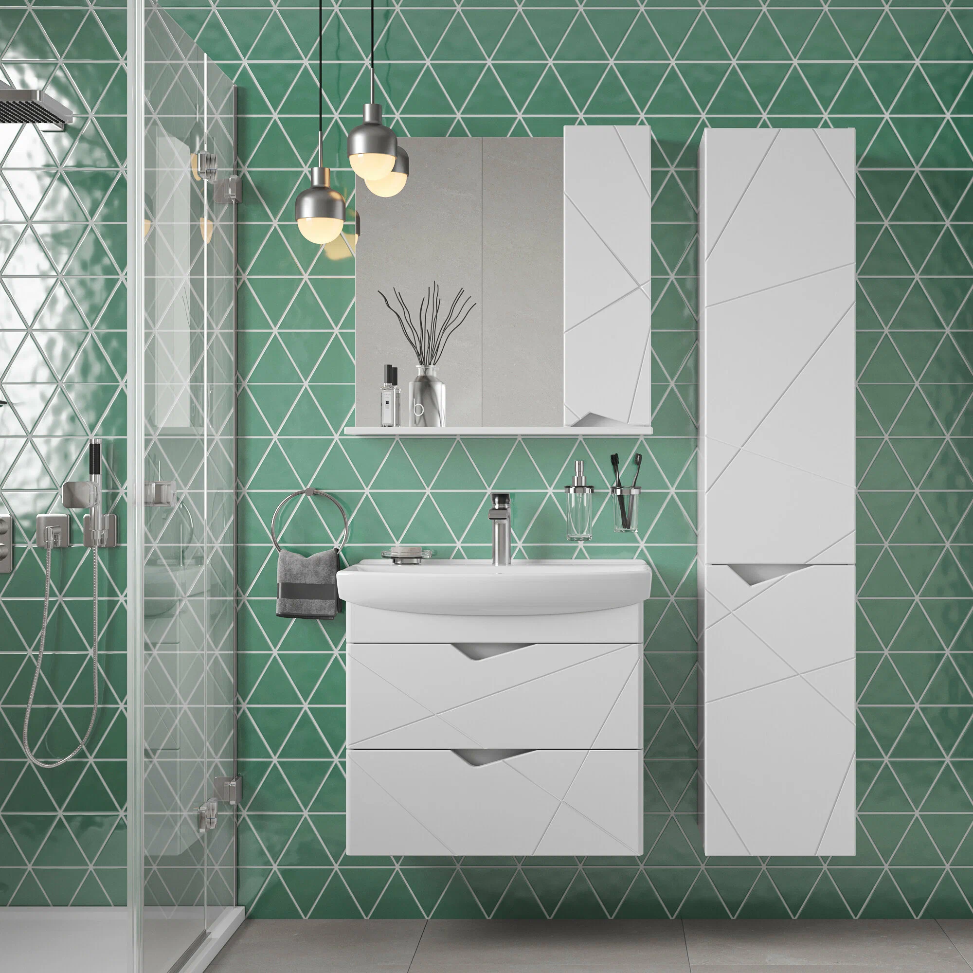 Тумба подвесная SanStar Линни 70 с раковиной Клермонт 70, белая