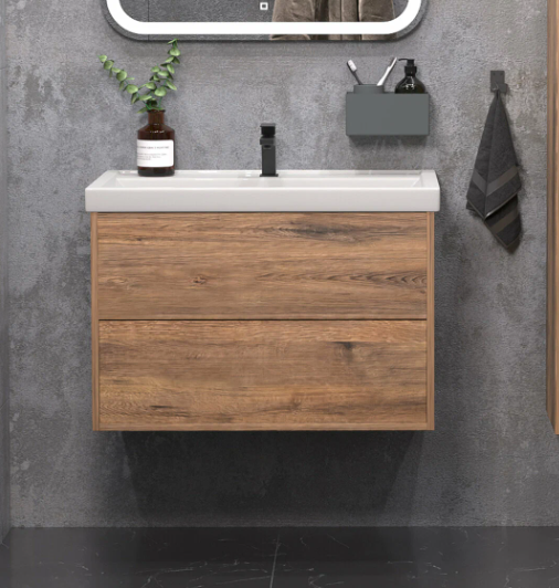 Тумба подвесная SanStar Siva 70 с раковиной Como 70 Дуб веллингтон табак