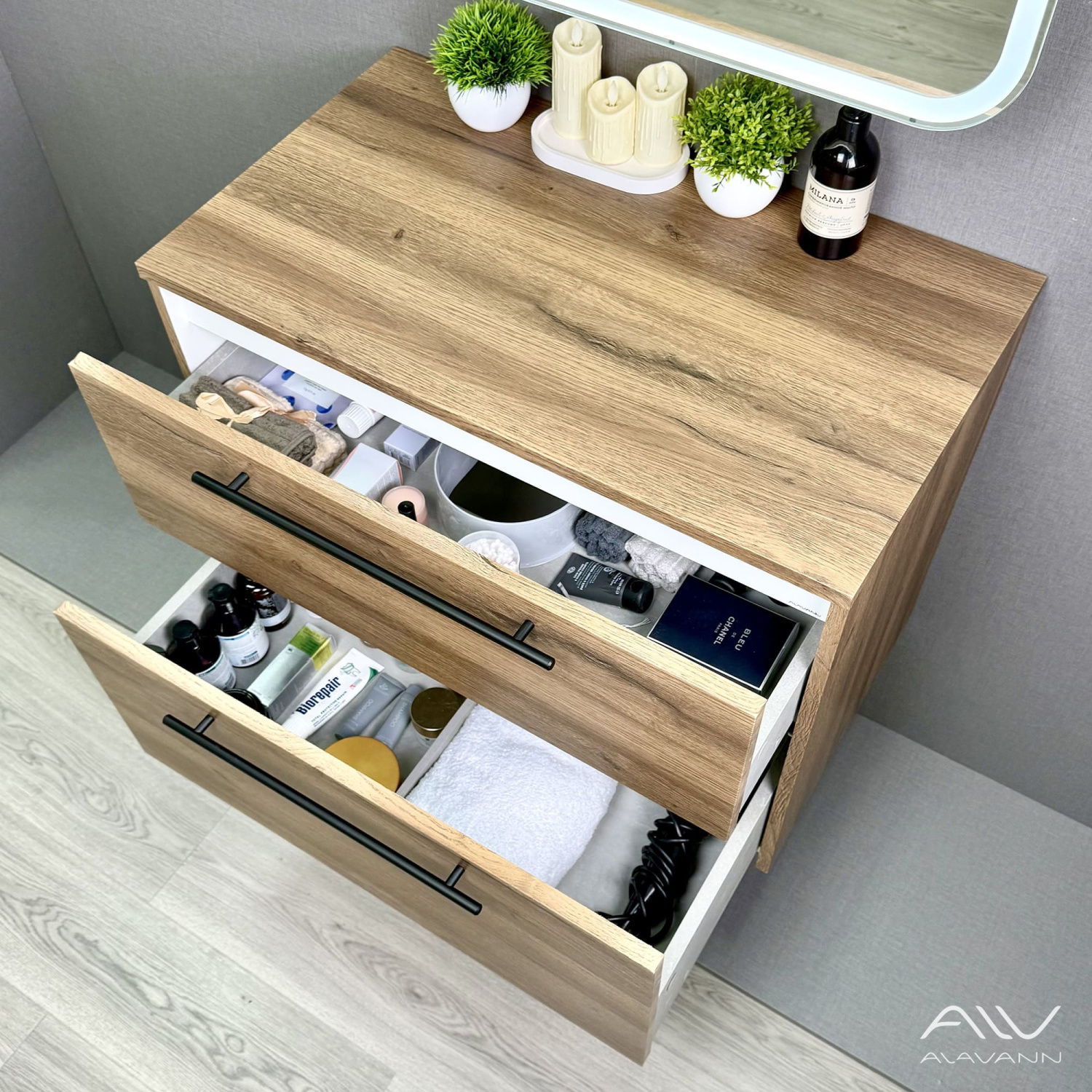 Тумба подвесная Alavann Rondo 80 под накладную раковину, дуб