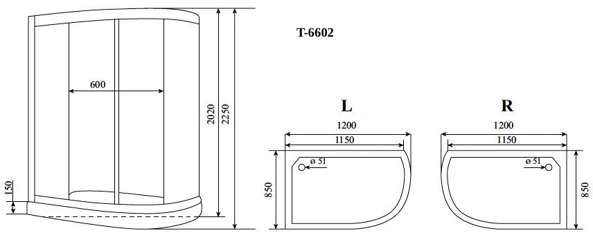 Душевая кабина Timo Standart T-6602 Silver Fabric R (120*85*220)