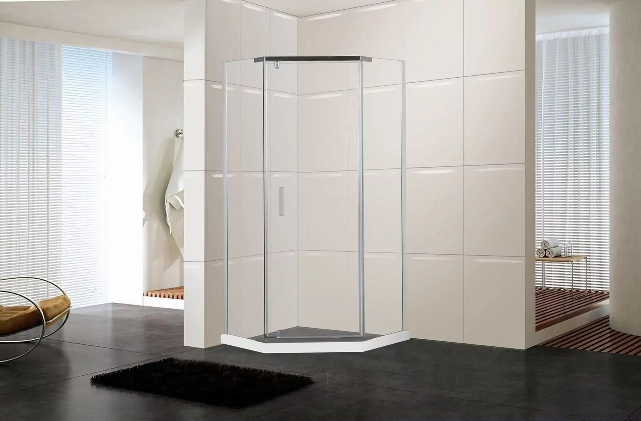 Душевой уголок Parly ZPE911TE пятиугольный, с низким поддоном, прозрачное стекло, хром