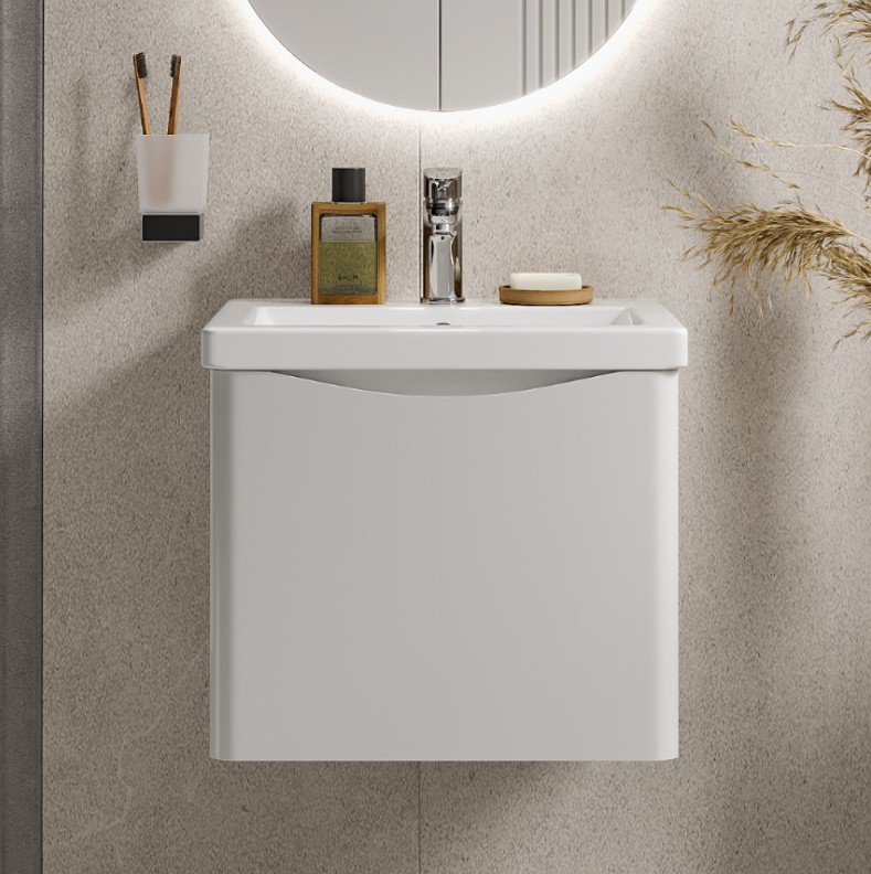 Тумба подвесная Vigo Glem 500-0-1 с раковиной Como 50, 1 ящик, белый