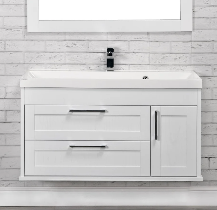 Тумба подвесная ValenHouse Эйвори 100 с раковиной Classic 100, 2 ящика, 1 дверь, белая