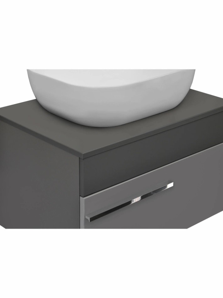 Тумба подвесная Runo Вудлайн 65 с раковиной Bella 41 квадратная, темно-серый/серый