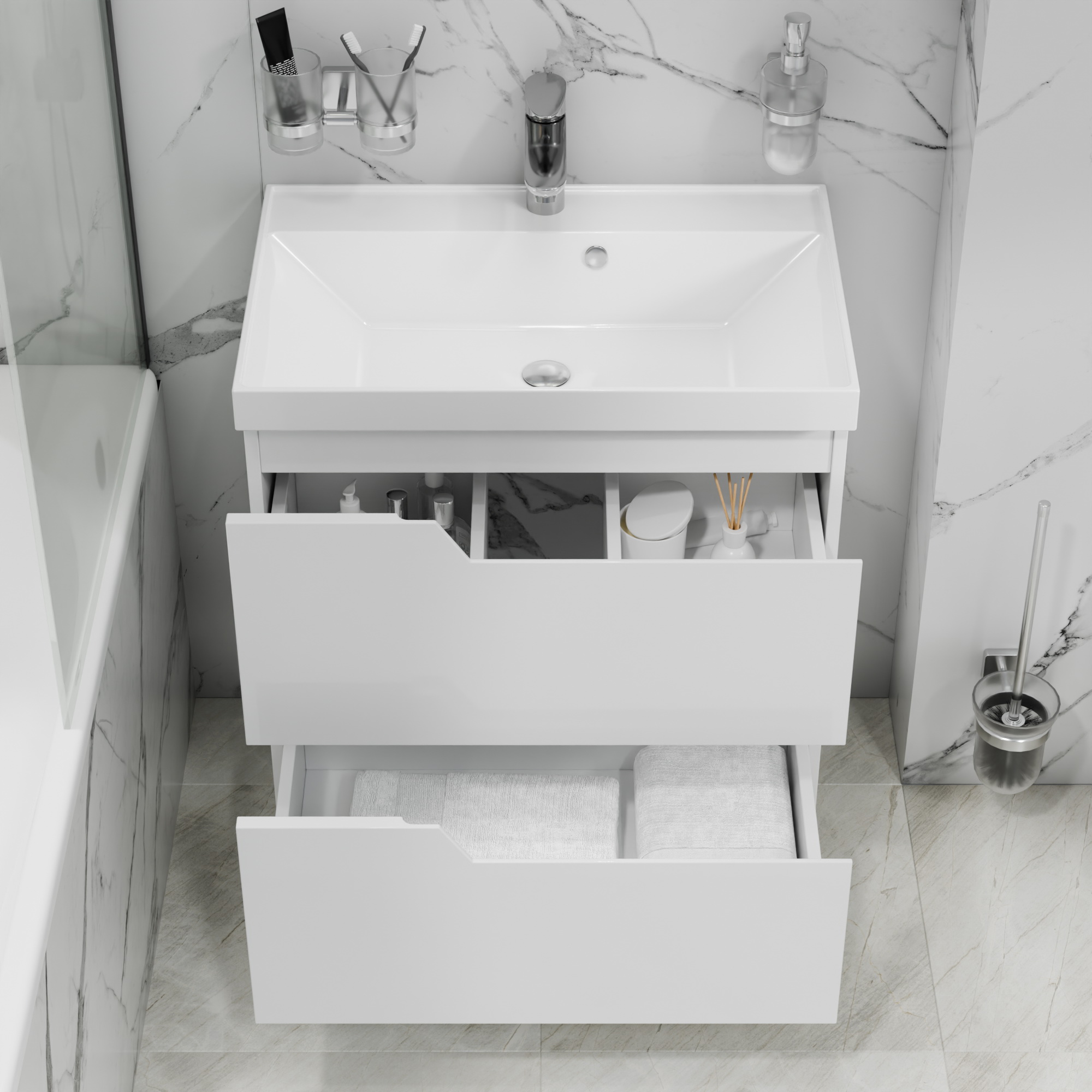 Тумба напольная Санта Антарес 70 с раковиной Астория 70, 2 ящика, белый