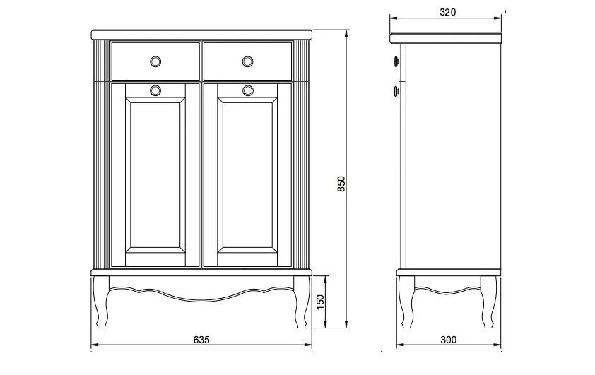 Тумбочка ValenHouse Лиора 65 2 ящика, с корзиной, кальяри, ручки бронза