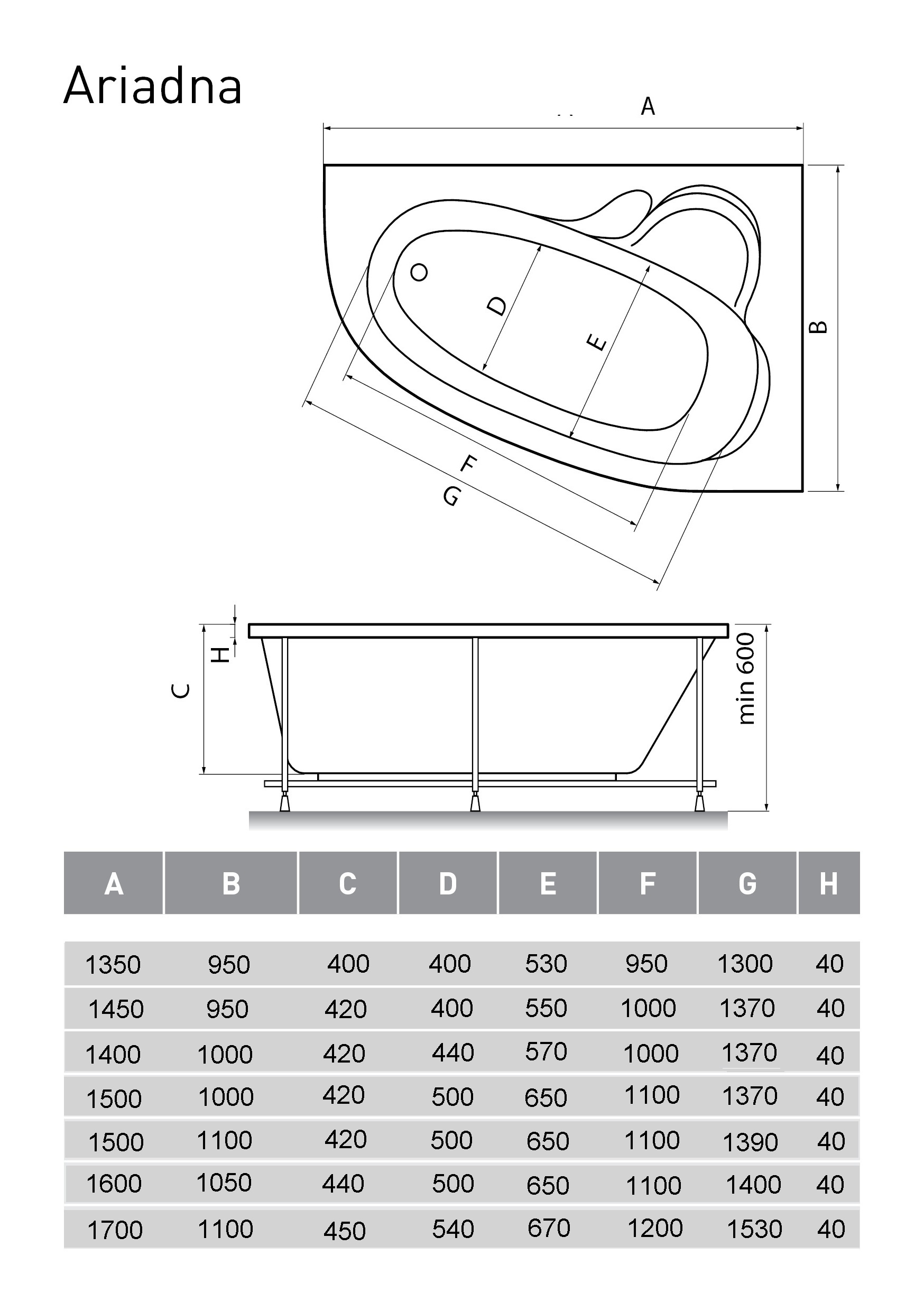 Ванна акриловая Relisan Ariadna 150х110 R
