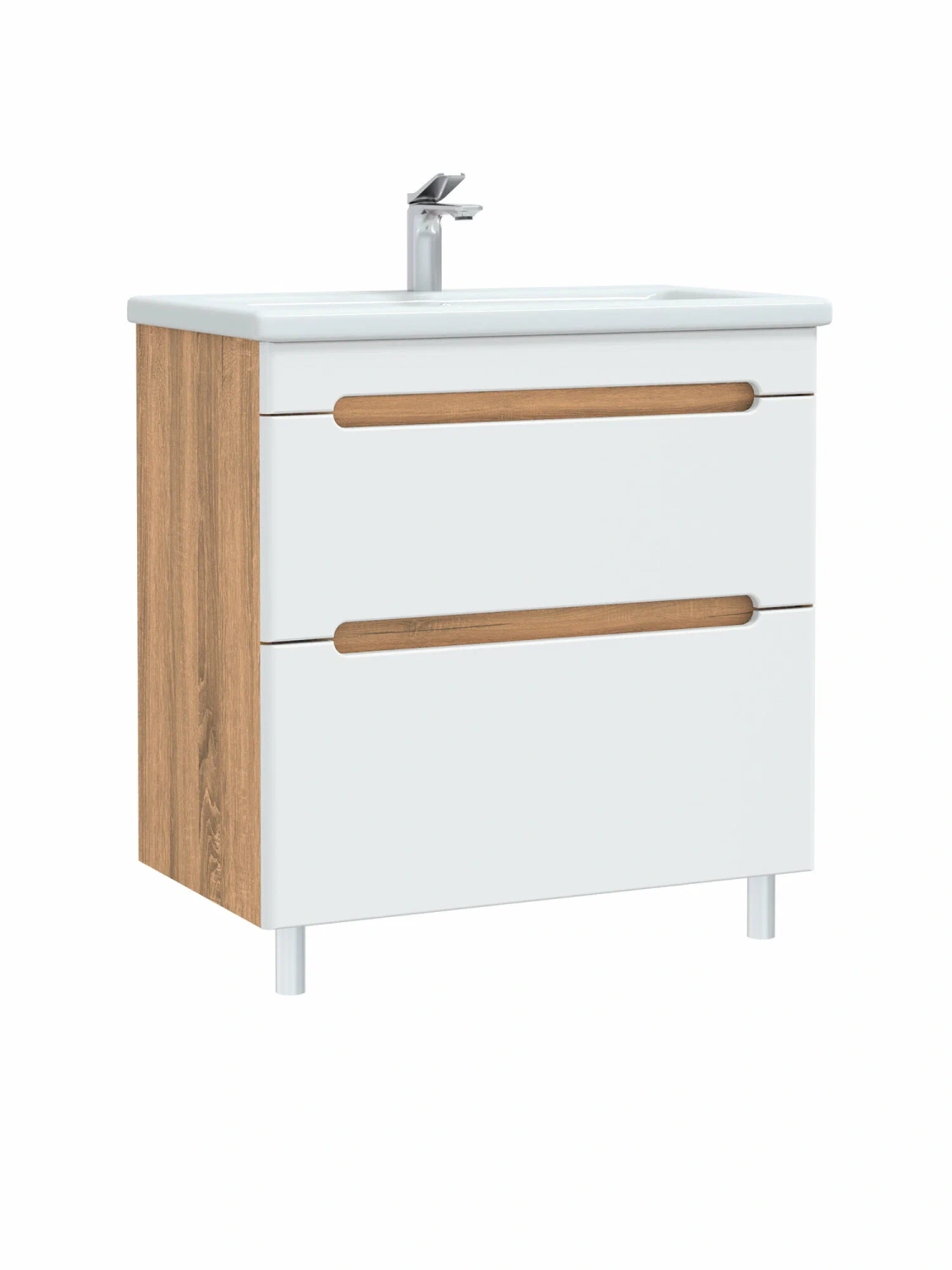 Тумба напольная SanStar Diva 80 с раковиной Фостер 80 белый, Дуб вотан