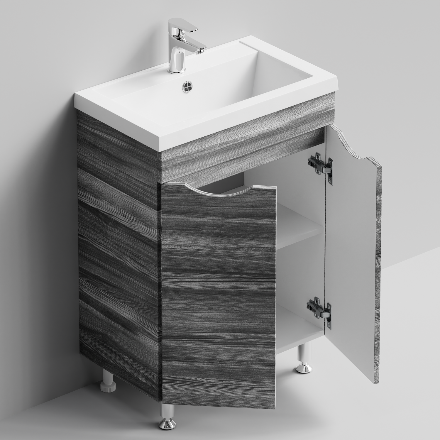 Тумба с раковиной Vod-ok Смайл 58 напольная, Лиственница структурная контрастно-серая