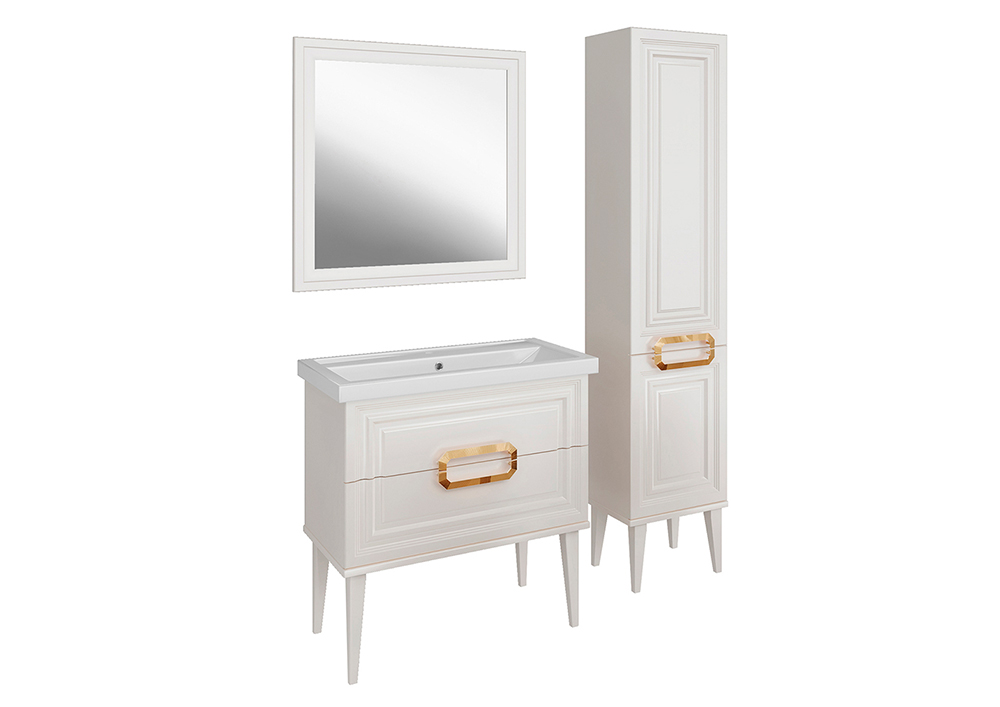 Тумба ASB Woodline Летиция 80 с раковиной Фостер 80, напольная, белый, ручки золото