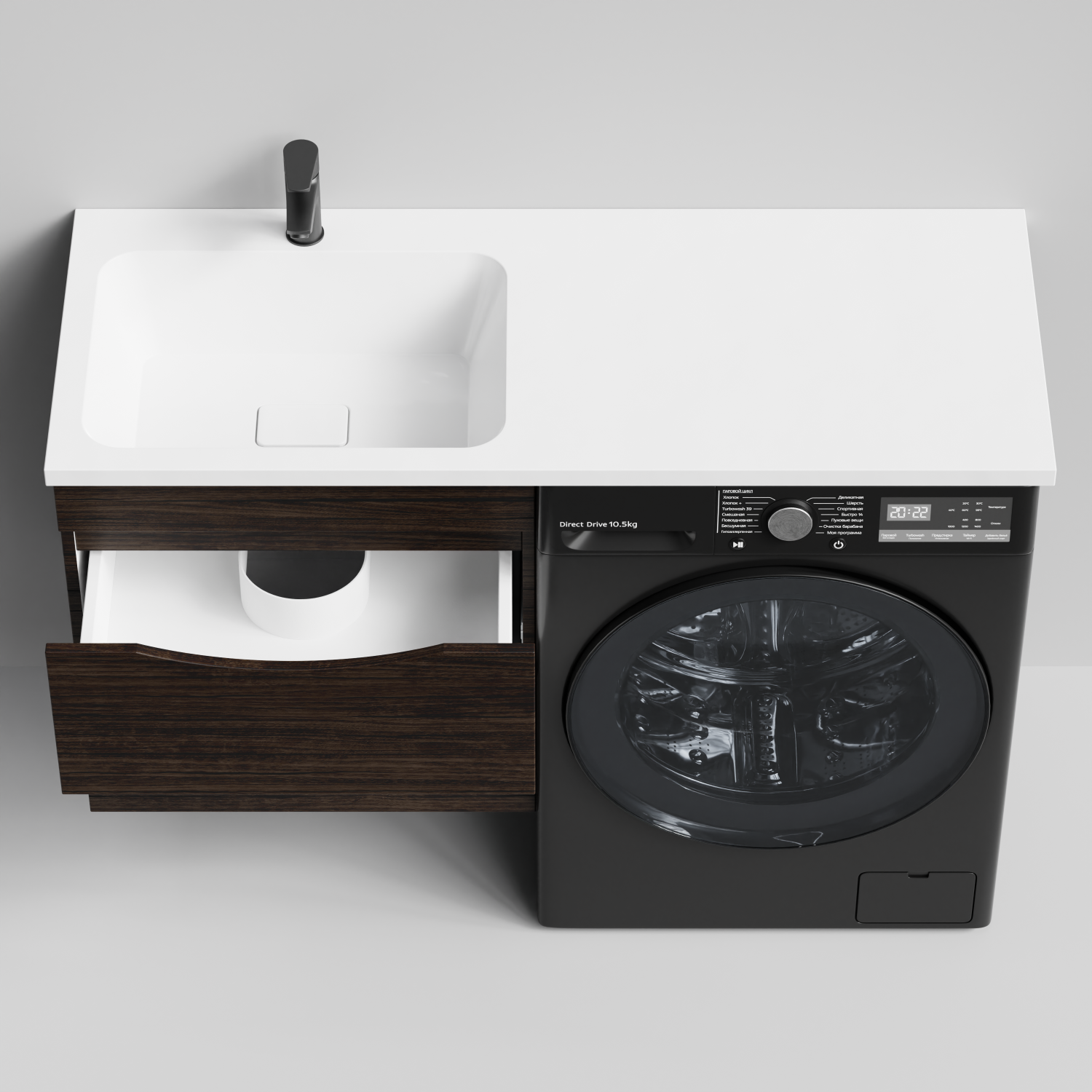 Тумба Vod-ok 58 с раковиной Смайл 120 подвесная, под стиральную машину, левая, Палисандр