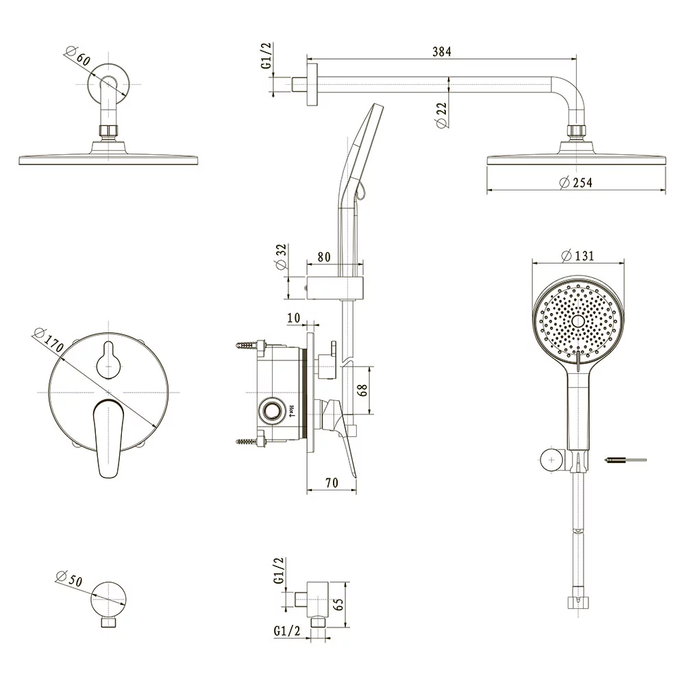Встраиваемая душевая система Veconi TEORA TE-500-C-C4, Хром глянец