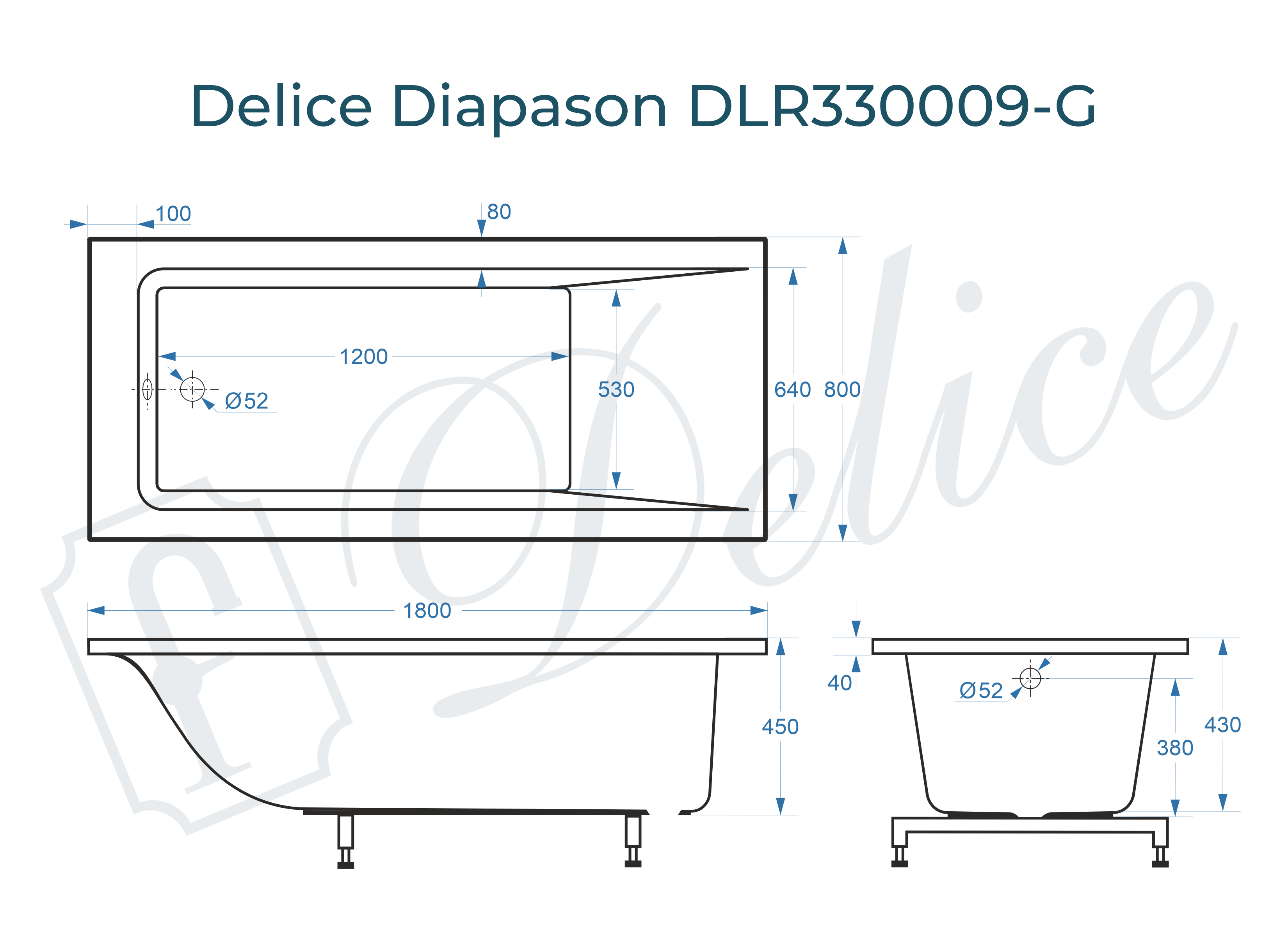 Ванна из литьевого мрамора Delice Diapason 180х80 глянцевая DLR330009-G