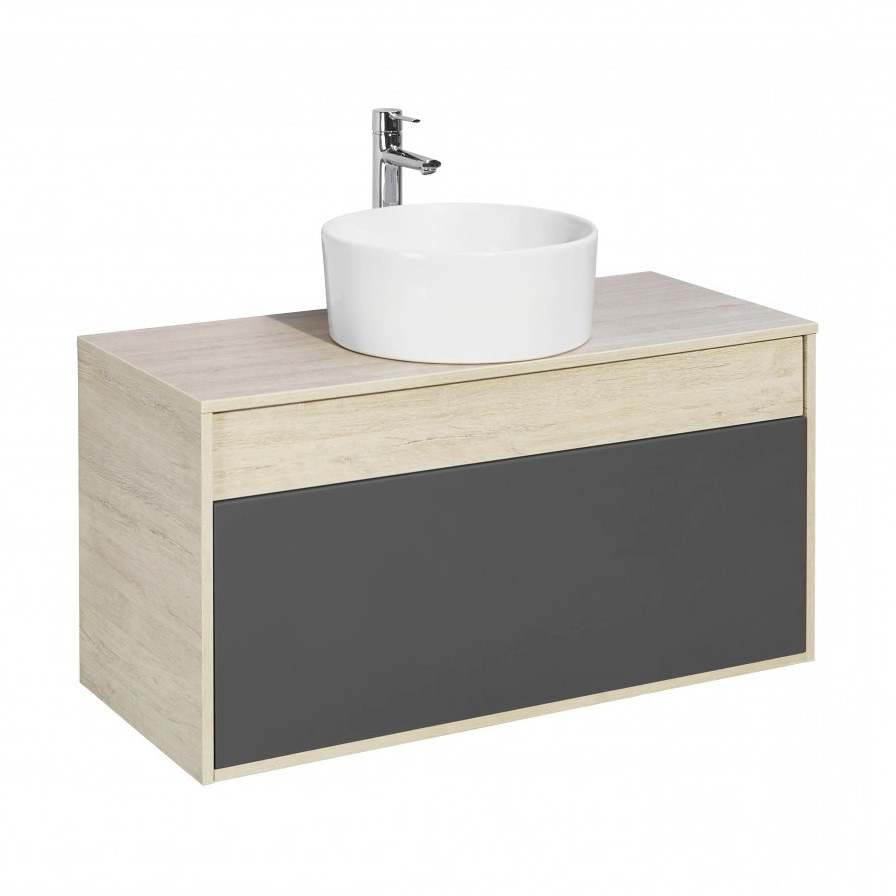 Тумба подвесная Aquaton Лофт Урбан 100 с раковиной MILA 40х40, серый графит, дуб орегон