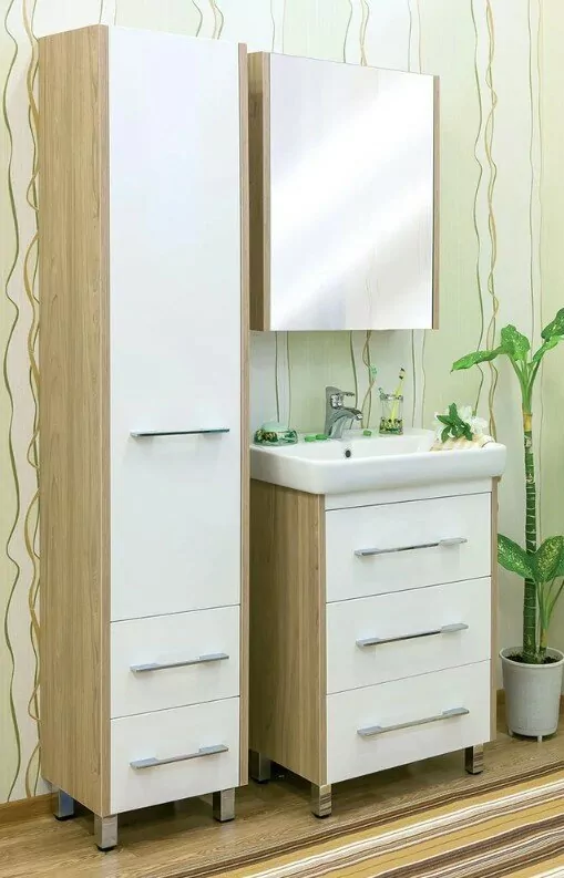 Тумба с раковиной Sanflor Ларго 60 напольная, белый/вяз швейцарский