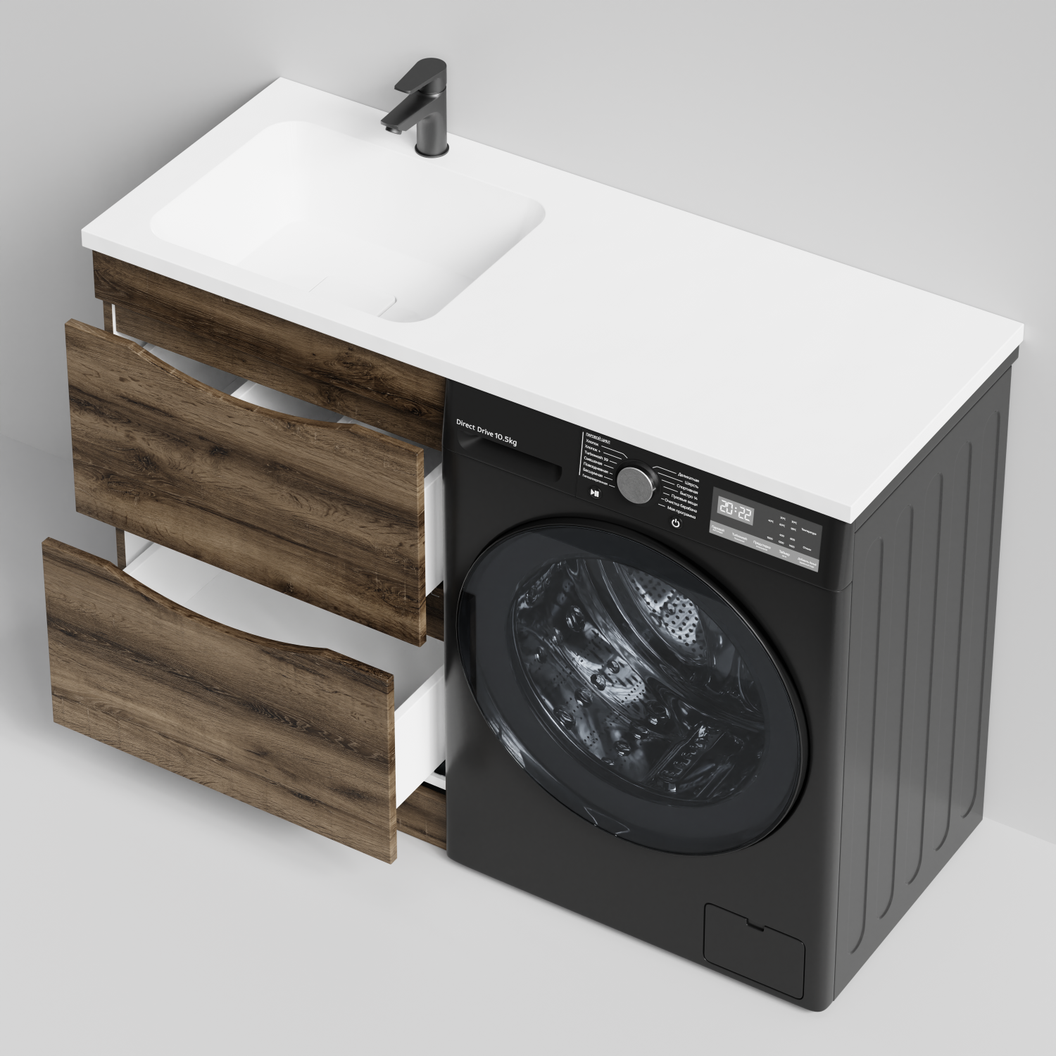 Тумба Vod-ok 58 с раковиной Смайл 120 напольная, под стиральную машину, левая, Дуб крымский коричневый