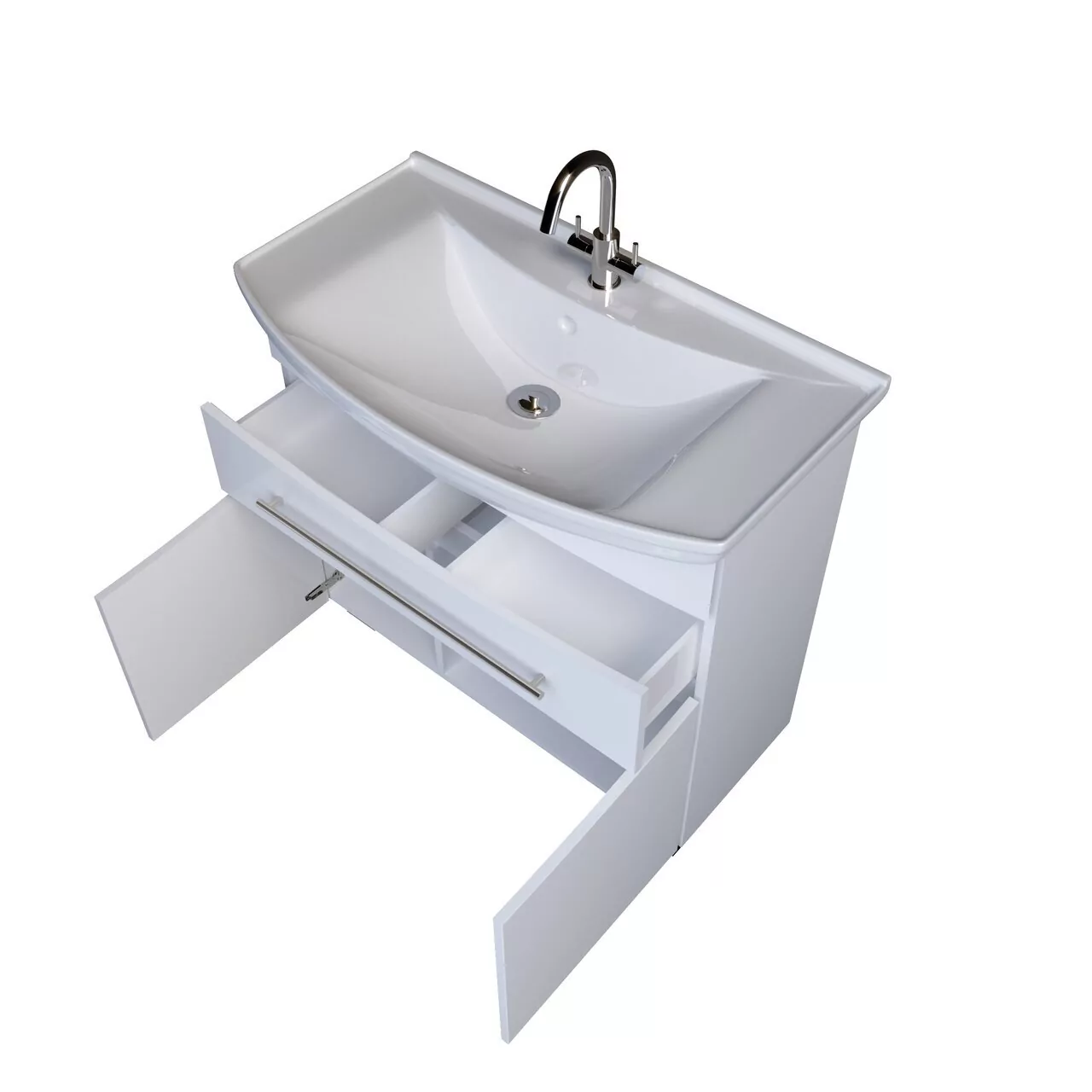 Тумба напольная 1Marka Lina New 85Н с раковиной Стиль 85, 1 ящик, 2 двери, белый