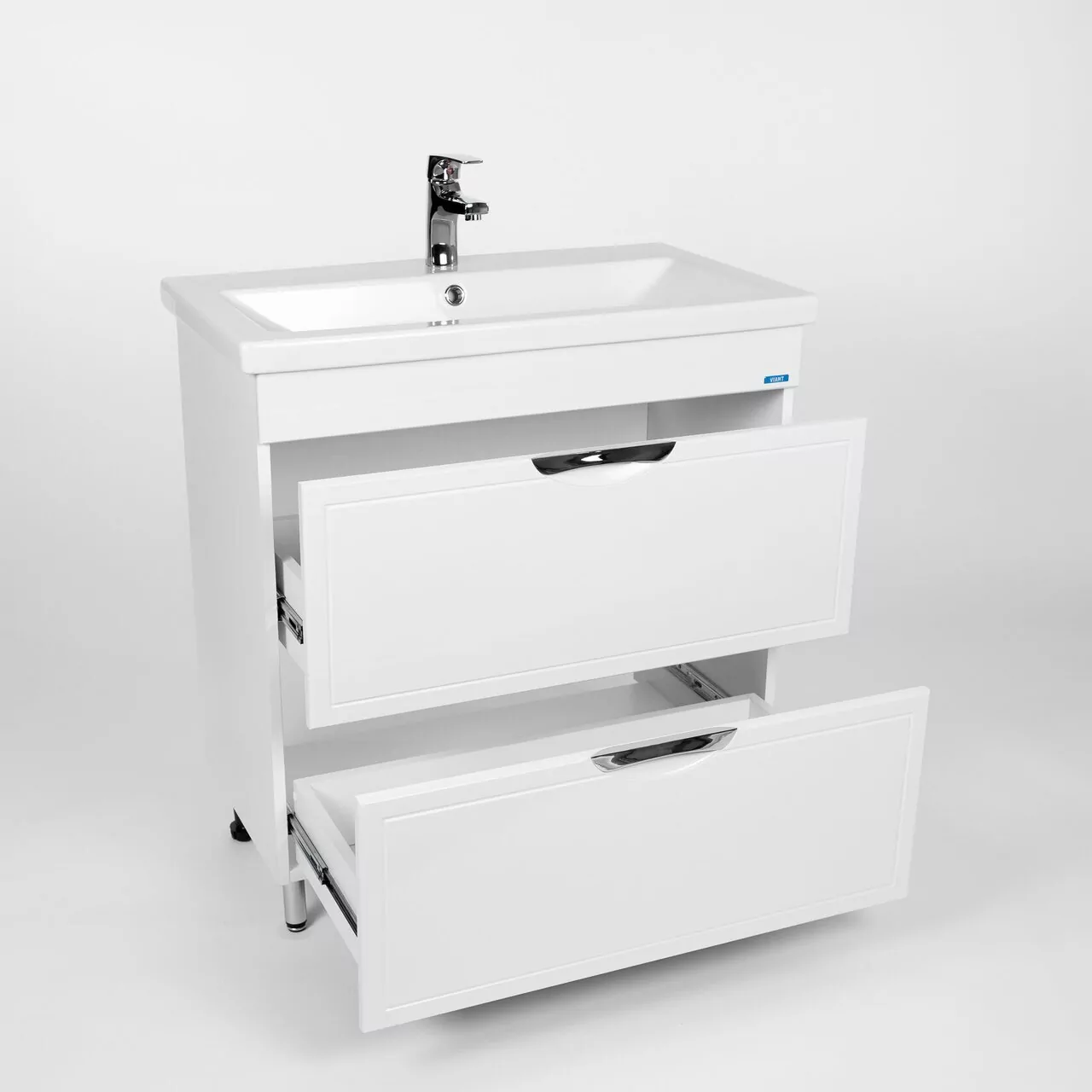 Тумба напольная Viant Лима 80 с раковиной Como 80, два ящика, белый