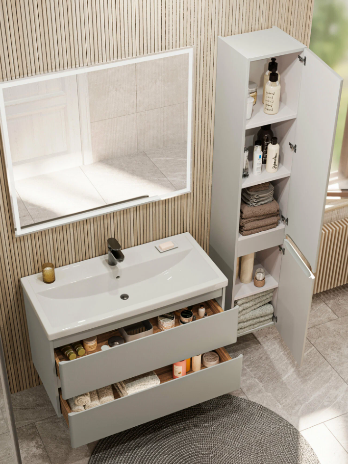 Тумба подвесная SanStar Riana 100 с раковиной Фостер 100 (комплект), грей