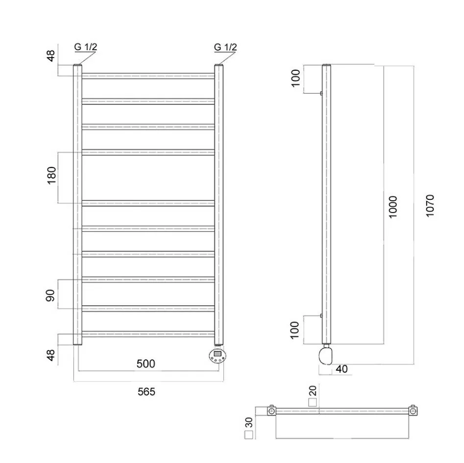 Полотенцесушитель электрический Domoterm Квадро П10 500x1000 ER правый, хром