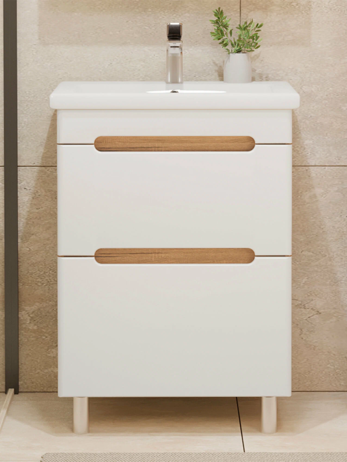 Тумба напольная SanStar Diva 50 с раковиной Фостер 50 белый, Дуб вотан