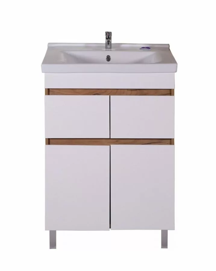 Тумба с раковиной Асб-мебель Марко 60-2.2 напольная, 2 двери, 2 ящика, белый/дуб золотой