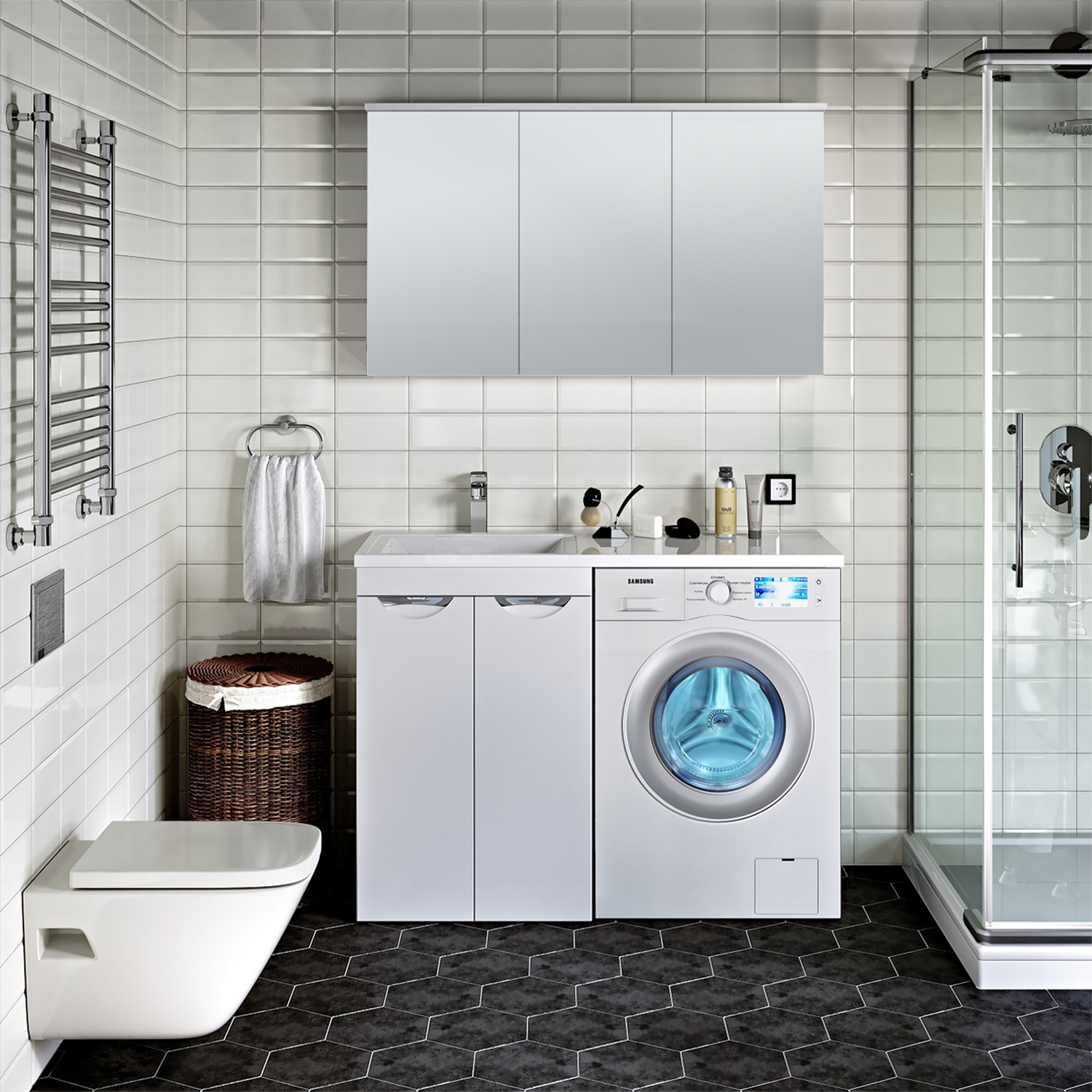 Тумба напольная Runo Лира 60 с раковиной Гамма 120 лайт правое крыло + кронштейн, белый