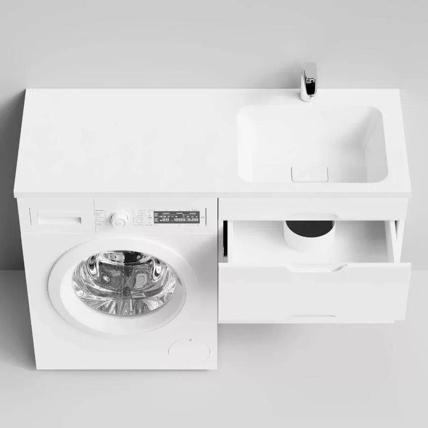 Тумба подвесная Vod-ok Айрис 58 с раковиной под стиральную машину 120 R правая, белая