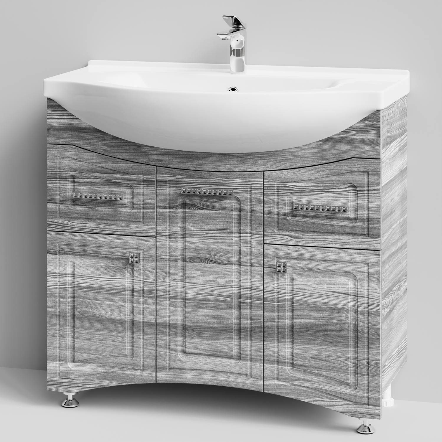 Тумба с раковиной Адам 90 напольная, Лиственница структурная контрастно-серая, петли справа