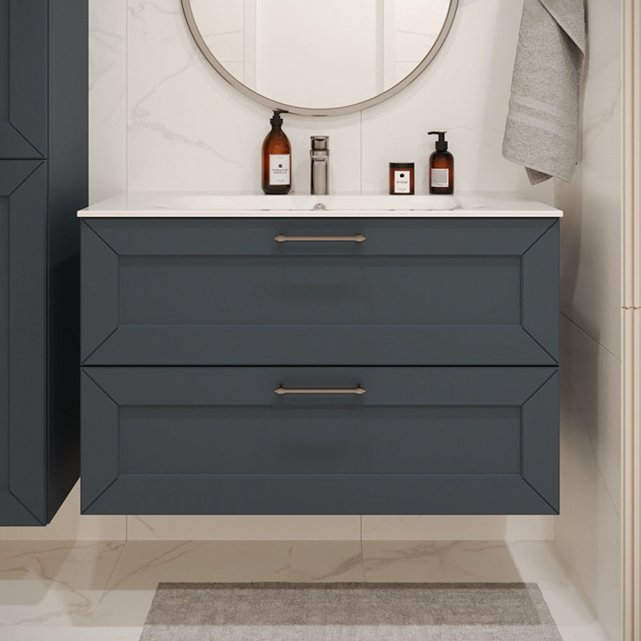 Тумба с раковиной подвесная (100 см) Terminus Victoria VIC101002703101O, серый шёлк