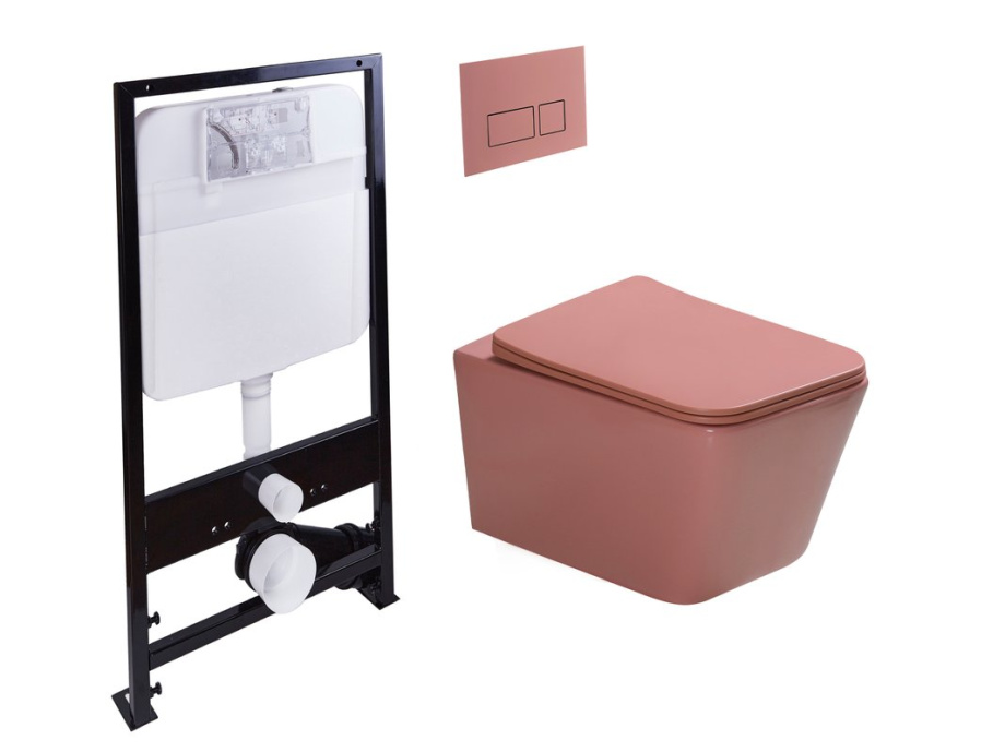 Унитаз подвесной SantiLine SL-5007P+SL-01/Р с инсталляцией и кнопкой, персиковый матовый