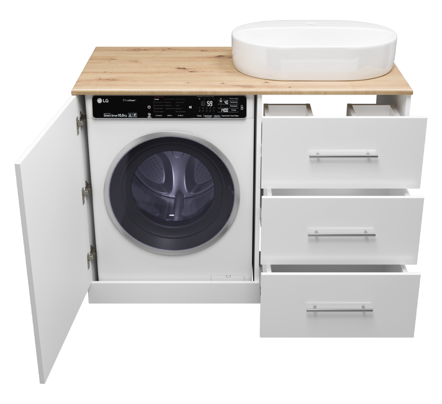 Тумба с раковиной Misty Респект 120 под стиральную машину R, белый