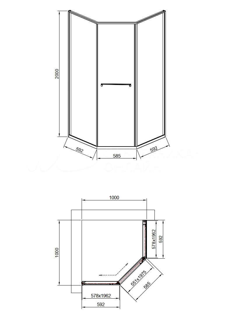 Душевой угол Timo TTSS-100/13C-8L, 1000*1000*2000, профиль никель, стекло прозрачное 8 мм