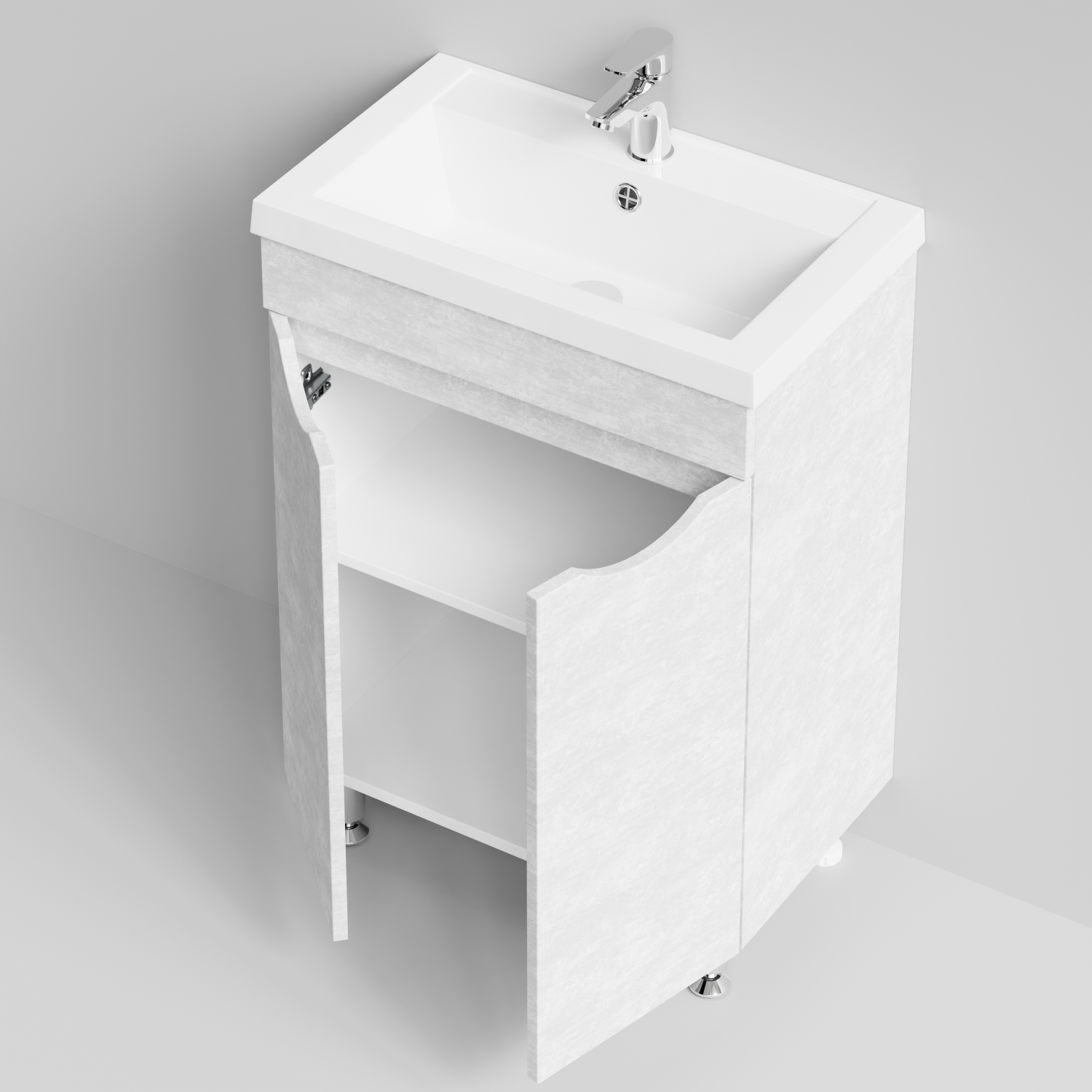 Тумба с раковиной Vod-ok Смайл 58 напольная, Белый камень