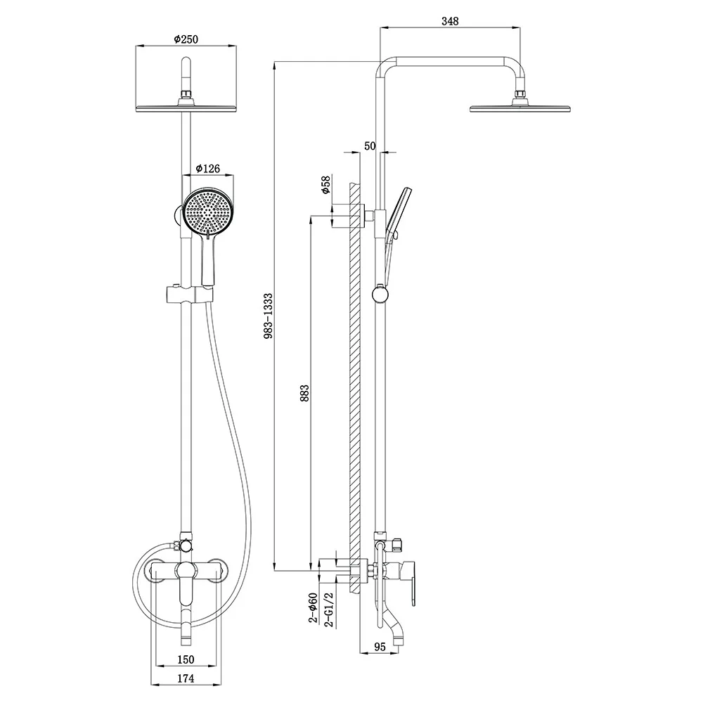 Душевая стойка Veconi TURI TU-100-C-C4, хром глянец