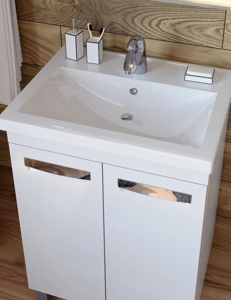 Тумба напольная Vigo Plaza 60 с раковиной Фостер 60, 2 двери, белый