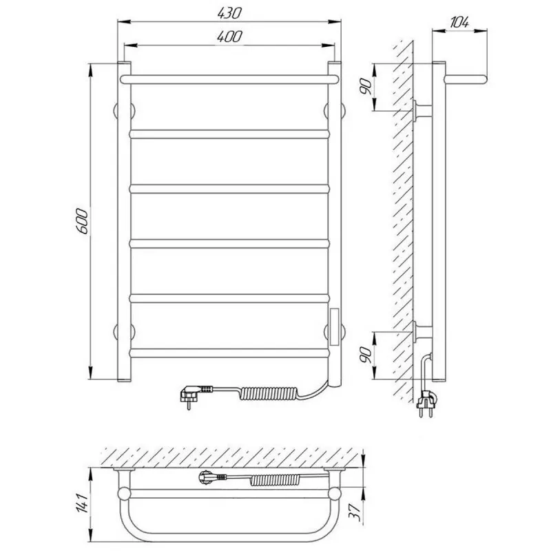 Полотенцесушитель электрический Laris Прайм ЧК 400х600 правый, белый матовый